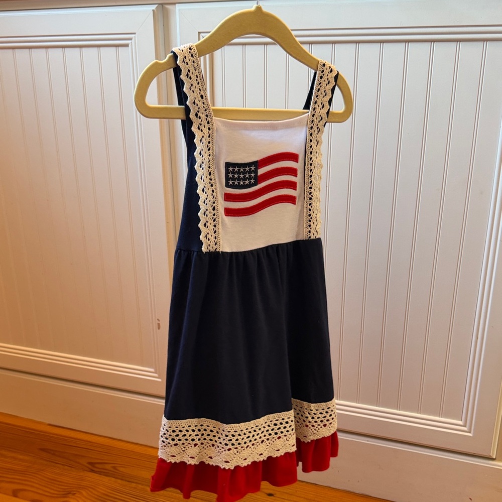 4th of July Girls  Dress with Lace Trim